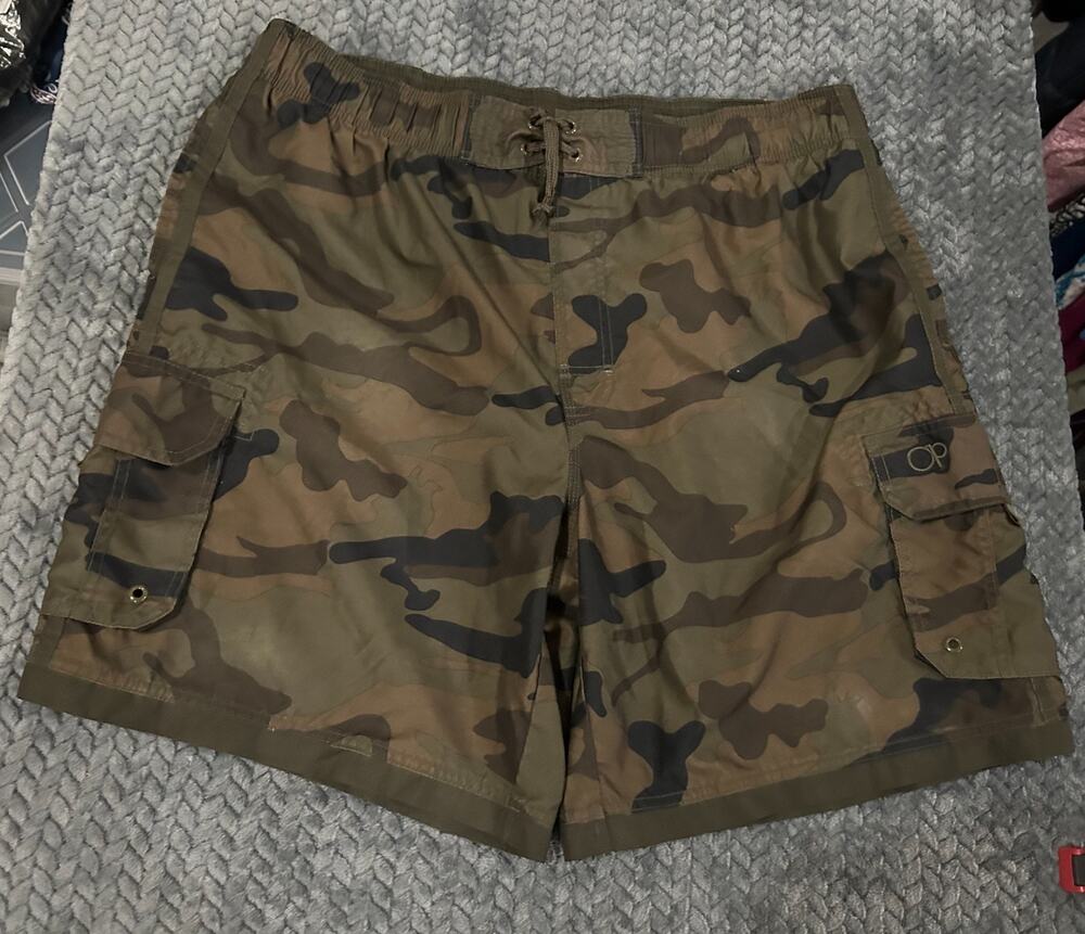 OP Ocean Pacific Camo Cargo Swim Trunks Mens Large